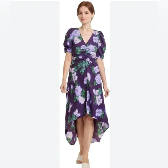 NWT 2 For 1 A New Day High Low Ruched Sleeve Dress 1 Polkadot & 1 Purple Flower - Picture 3 of 15